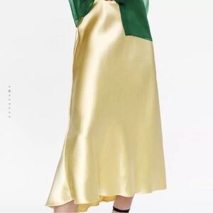 Zara Yellow Satin Midi Skirt